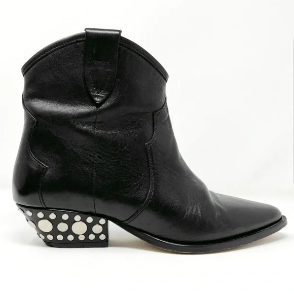 Isabel Marant Dawyna Black Leather Silver Studded Western Pointed Ankle Boots. - Picture 4 of 8